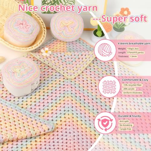 Coopay Crochet Kit for Beginner, Crochet Blanket Kit w/Step-by-Step Video - Image 4
