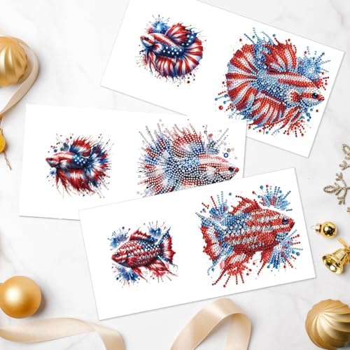 6-Piece 5D Diamond Art Greeting Card Kit with Envelopes, USA Independence Day Goldfish Design, DIY Special Shape Diamond Painting Greeting Cards for Adults, Handmade Card Craft Holiday Gift, 30x15cm - Image 4