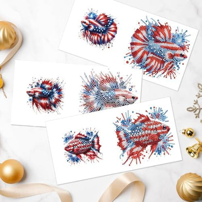 6-Piece 5D Diamond Art Greeting Card Kit with Envelopes, USA Independence Day Goldfish Design, DIY Special Shape Diamond Painting Greeting Cards for Adults, Handmade Card Craft Holiday Gift, 30x15cm - Image 4