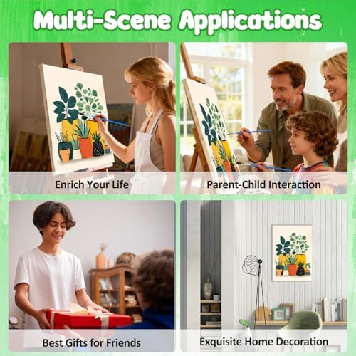 MAXBYE Green Plant Paint by Numbers Kit for Adults with Frame and Wooden Easel, Easy Painting Numbers Art Kits with Frame on Canvas, DIY Acrylic Painting Kit for Gift Home Wall Garden Decor 10×14 in - Image 7