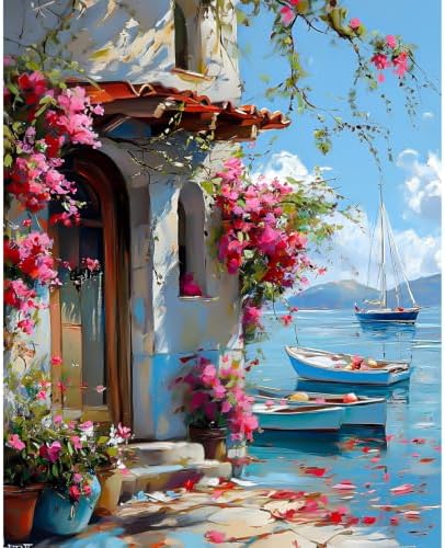 NXIKYO Seaside House Paint by Number for Adults Beginners, Scenery Adults Paint by Numbers Kits on Canvas, DIY Oil Painting Acrylic Paints for Home Wall Art Decor(16x20inch) by NXIKYO