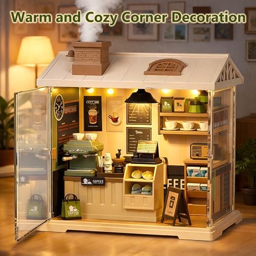 BUSOHA DIY Miniature Coffee Shop House Kit with LED and Dust Cover - Image 5
