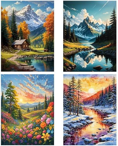 Lovepefe Mountain Paint by Numbers Kit for Adults and Kids Beginner 4 Pack Mountain Forest Adult Paint by Number Kits On Canvas DIY Oil Painting Kits for Gift Wall Decor 12x16 Inch by Unknown