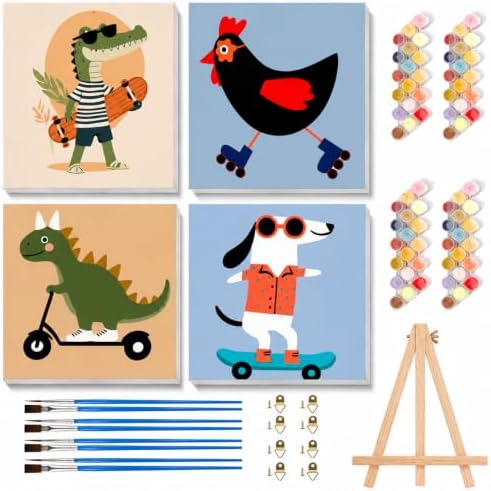 cupmod 4 Packs Framed Paint by Numbers Kit for Adults with Wooden Eassel by Cupmod