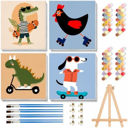 cupmod 4 Packs Framed Paint by Numbers Kit for Adults with Wooden Eassel by Cupmod