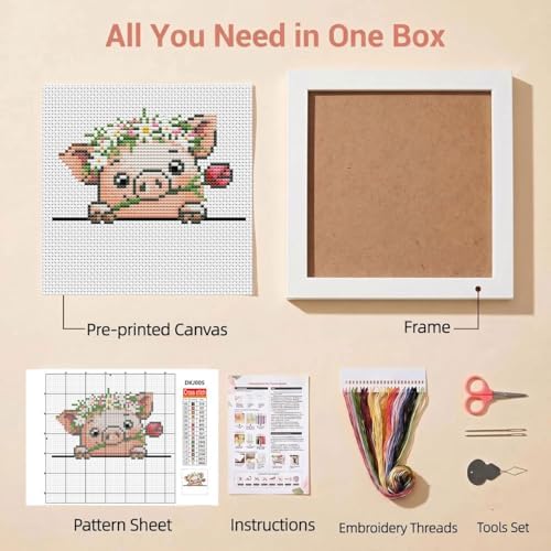 Cute Pig Stamped Cross Stitch Kits for Beginners Adults with Framed - Image 2