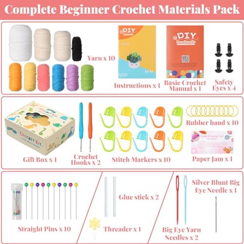 LOMOHOO Crochet Kit for Beginners, 6PCS Crochet Coasters Kit, Flower Potted Plant Crochet Kit with Crochet Hook, Colorful Yarn, Stitch Marker, Instruction, Craft Lover DIY Material Tools(Colorful) - Image 2