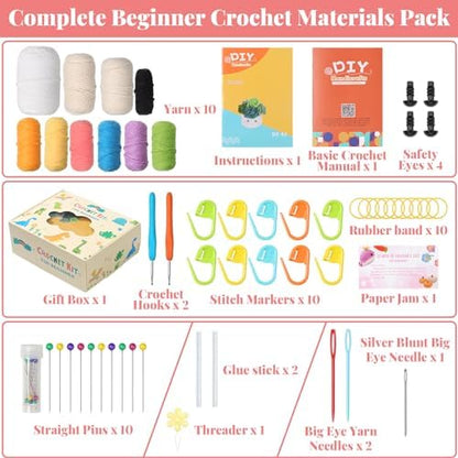 LOMOHOO Crochet Kit for Beginners, 6PCS Crochet Coasters Kit, Flower Potted Plant Crochet Kit with Crochet Hook, Colorful Yarn, Stitch Marker, Instruction, Craft Lover DIY Material Tools(Colorful) - Image 2