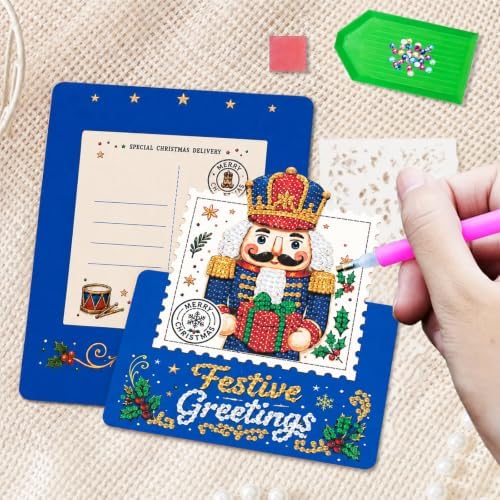 6Pcs DIY Foldable Diamond Art Painting Greeting Cards Creative Birthday Festivals Handmade Thank You Card Set Blessing Greeting Card Craft Gift Idea (Christmas04) - Image 4