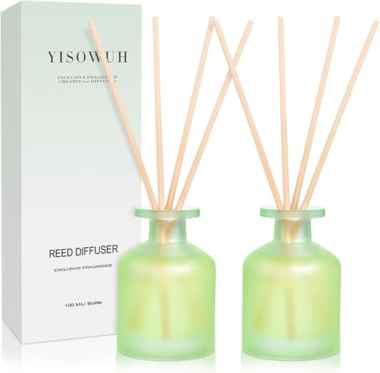 YISOWUH Reed Diffuser - Jasmine Lily 3.38oz (100ml) 2 Pack Essential Oil Reed Diffuser Set with 8 Sticks, Long Lasting Fragrance for Home, Bathroom, Bedroom, Room, Decor