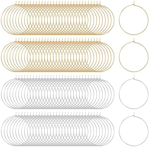 OIIKI 300PCS Earring Beading Hoops, 25mm Gold/Silver Plated Findings by OIIKI