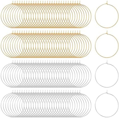 OIIKI 300PCS Earring Beading Hoops, 25mm Gold/Silver Plated Findings by OIIKI