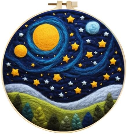 Zovylks Natural Landscape Needle Felting Kits Beginners, 7.9 Inch DIY Wool Felting Painting Starter Kit, Needle Felt Set for Home Decor with Foam Pad, Instructions (Starry Night) by Unknown