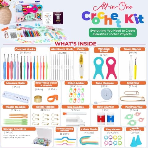 Crochet Hook Set for Beginners – Complete Crocheting Kit with Ergonomic Hooks 0.6-10mm, Yarn Needles, Stitch Markers, Scissors & Storage Case – Full Crochet Tool Kit - Image 2