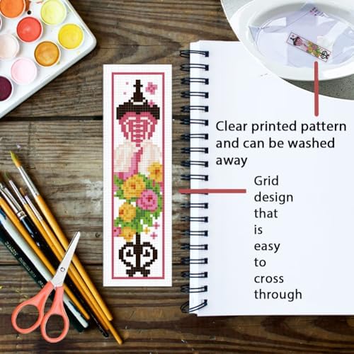 ORIGACH 6 Set Mannequin with Flowers Cross Stitch Bookmark Kit for Beginner - Image 3