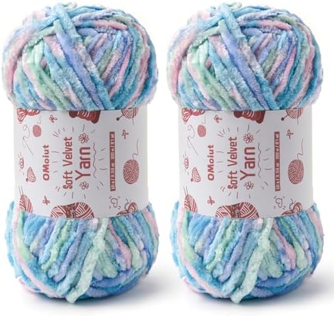 2x100g Fluffy Velvet Chenille Yarn for Crocheting and Knitting, 80m (87.5yd) Baby Yarn for Crocheting Soft, Crochet Chunky Yarns Amigurumi Yarns (2 Candyfloss) by OMoiut