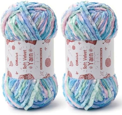 2x100g Fluffy Velvet Chenille Yarn for Crocheting and Knitting, 80m (87.5yd) Baby Yarn for Crocheting Soft, Crochet Chunky Yarns Amigurumi Yarns (2 Candyfloss) by OMoiut