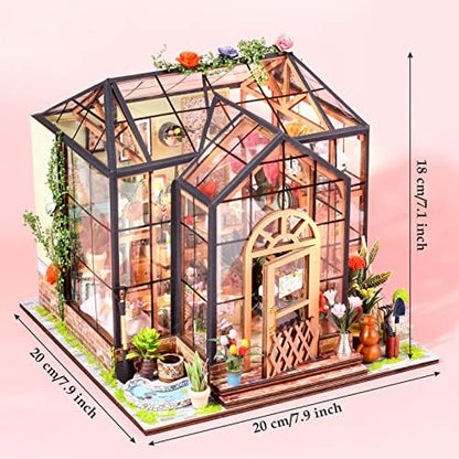GuDoQi DIY Miniature Dollhouse Kit, Tiny House with Furniture, 1:24 Scale, Handmade Gift for Birthday Christmas Day, Jenny Greenhouse Flower Shop - Image 2