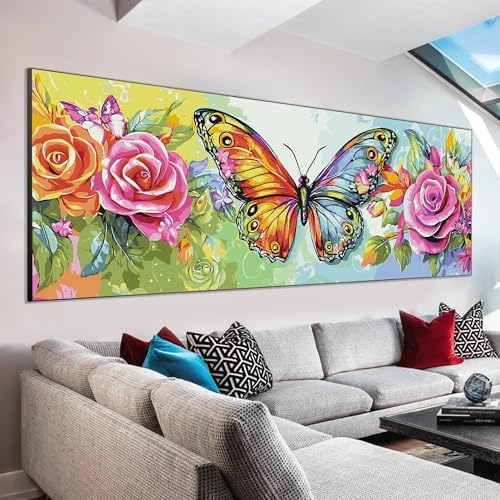 VAIIEYO Paint by Numbers Kit for Adults Butterfly, Rose Paint by Numbers, Large Size Painting Kit Canvas Drawing Paintwork for Beginner Arts Craft for Home Wall Decor 12x31 inch(Without Frame) - Image 2