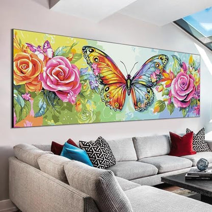 VAIIEYO Paint by Numbers Kit for Adults Butterfly, Rose Paint by Numbers, Large Size Painting Kit Canvas Drawing Paintwork for Beginner Arts Craft for Home Wall Decor 12x31 inch(Without Frame) - Image 2