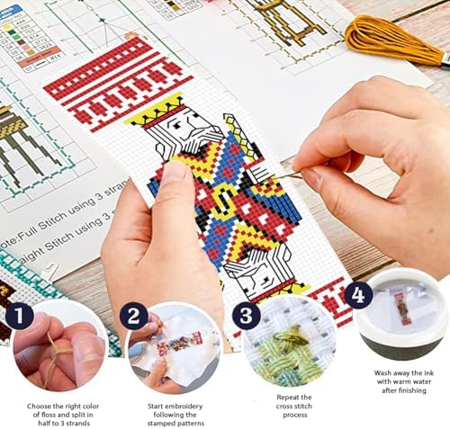 FREEBLOSS 6 Set Cross Stitch Bookmarks Kit Poker Stamped Cross Stitch Kit DIY Embroidery Bookmark Set with Instruction for Adults Beginners Gift for Reading Enthusiasts 8 * 2.4inch 11CT - Image 4