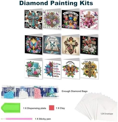 Zyvoreva 12 PCS Cross Diamond Painting Greeting Cards with Envelopes, Religious Diamond Art Kits for Adults, 5D DIY Bible Butterfly Art Crosses Cards for Birthday Baptism Sympathy Gifts (Cross) - Image 4