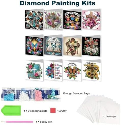 Zyvoreva 12 PCS Cross Diamond Painting Greeting Cards with Envelopes, Religious Diamond Art Kits for Adults, 5D DIY Bible Butterfly Art Crosses Cards for Birthday Baptism Sympathy Gifts (Cross) - Image 4