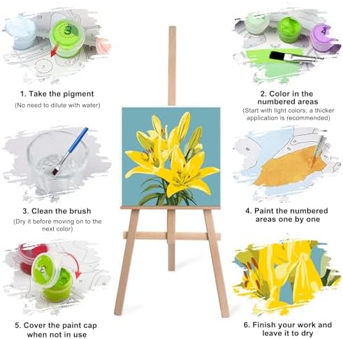 Lxmsja 4 Pack Subtle Flora Paint by Numbers Kit for Adults, Easy Framed Paint by Numbers for Adults Beginner, DIY Acrylic Oil Painting Craft Kits for Home Wall Decor 8x8 inch - Image 7