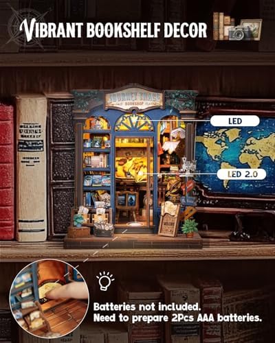 Cutefun Book Nook Kit - DIY Miniature Dollhouse Booknook Kit for Adults and Teens, 3D Wooden Puzzle Bookshelf Insert Decor with LED Light, Gifts for Book Lovers and Beginners (Journey Trace Bookshop) - Image 2