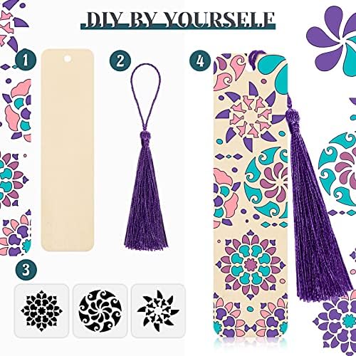 TaoBary 92 Pcs 4.8 x 1.3 Inch Flower Wood Bookmark Making Kit Includes 36 Unfinished Blank Bookmarks 36 Tassels 20 Templates, Back to School DIY Painting Craft for Home Class Holiday Teachers Gift - Image 4