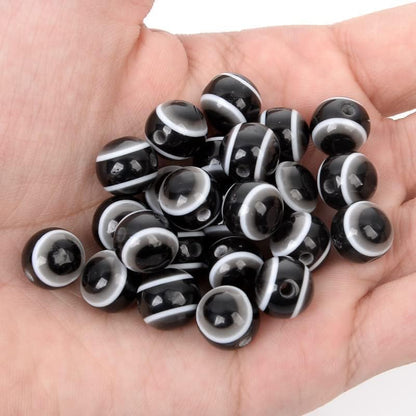 200pcs Sphere Round Evil Eye Beads Handmade Resin Lampwork Beads 8mm Charms Spacer Bead with Elastic Rope for Bracelets Necklace Jewelry Craft Making (Sphere Round-Black) - Image 2