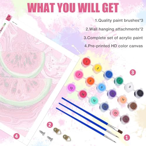Lxmsja Watermelon Paint by Numbers Kit for Adults, Fresh Color Acrylic Paint by Numbers for Adults Beginner, DIY Craft Supplies Oil Painting Kits for Home Wall Decor 16x20 inch (No Frame) - Image 5