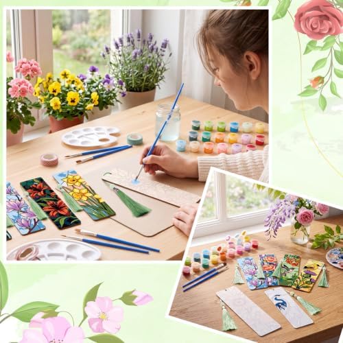 Kosiz 12 Pcs Glass Flowers Paint by Number Kit for Adult Wood Bookmark - Image 6