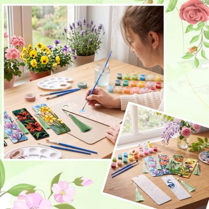 Kosiz 12 Pcs Glass Flowers Paint by Number Kit for Adult Wood Bookmark - Image 6