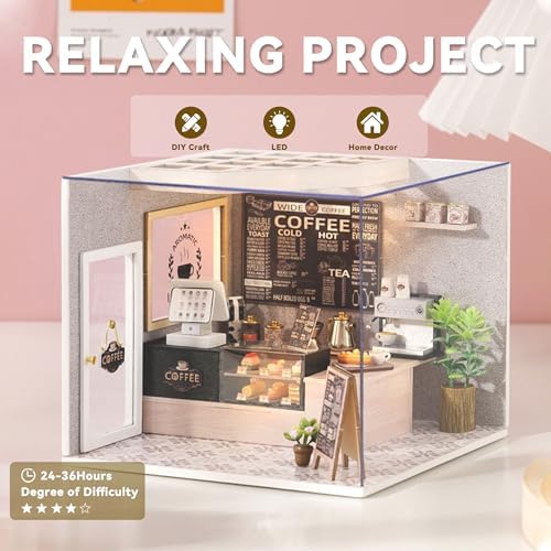 Flever DIY Miniature House Kit, Tiny Home Kit with LED Light, Mini House Build Craft Kits for Adults and Teens, Home Decor Creative Gift for Family/Friends (Leisurely Coffee Shop) - Image 5