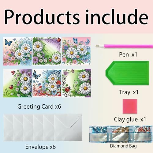 6Pcs Greeting Card DIY Diamond Art Painting Greeting Cards Special Shaped Holiday Blessing Folding Card Kit with Envelope Arts Crafts for Birthday Festival-Flowers03 - Image 6