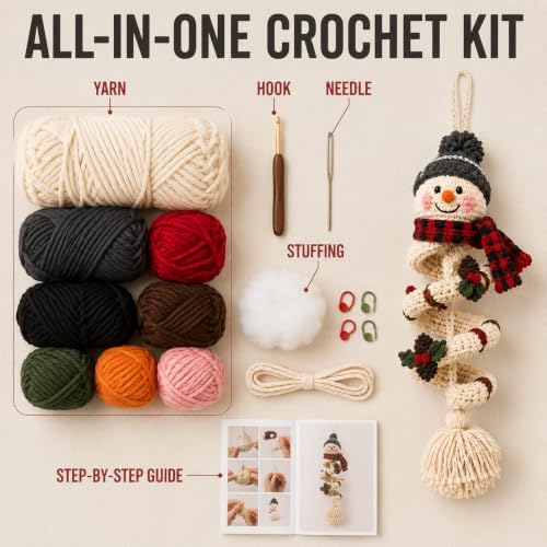 Crochet Snowman Spiral Ornament DIY Kit, Christmas Craft for Adults - Image 3