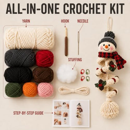 Crochet Snowman Spiral Ornament DIY Kit, Christmas Craft for Adults - Image 3