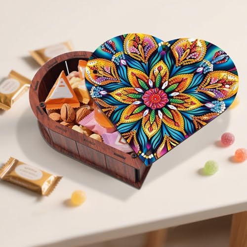 DIY Diamond Painting Storage Box Kit, Heart-Shaped Wooden Special Shaped Diamond Art Organizer with Colorful Flower, Decorative Gift Case for Jewelry, Home Decor & Desktop Display - Image 6
