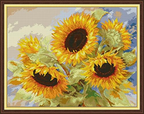 Howie's Cross Stitch Kits, 14CT Pre-Printed Pattern Embroidery Set Needlework, Full Range of Stamped Starter Kits(Sunflower 10, 18.9 x 14.96 inch) by HowiesNeedlepoint