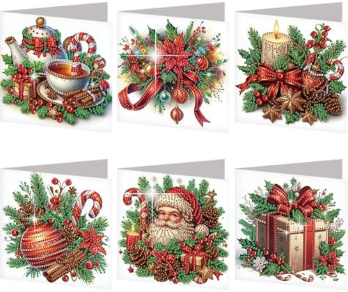 Diamond Art Christmas Cards Kit, 6PCS DIY Diamond Painting Christmas Cards with Envelopes, 5D Diamond Dot Greeting Cards for Adults, Xmas Card for Holiday Crafting Gifts (Christmas Atmosphere) by Unknown