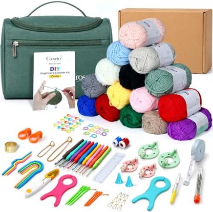 15 Yarns Crochet Kit for Beginners Kids, Adults & Teens – Complete Crochet Starter Kit with Ergonomic Hooks, Needle, Bag & More – Knitting & Crochet Supplies Perfect for Gifting by Unknown