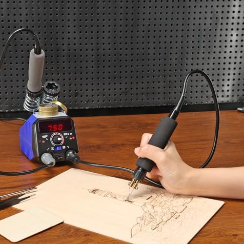 WEP 939D-VI Dual Pen Wood Burning Kit 250-750℃/482-1382℉ A/B Toggle Wood Burning Tool with 2 Detachable Pens, 20 Wood burner Tips, Dual-Barrel Holder. Suitable for Pyrography, Leather Burning Kit - Image 2
