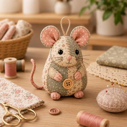 Patchwork Mouse DIY Kit,Handmade Sewing Craft Kit with Pre-Cut Fabric,Stuffing and Buttons,Creative Patchwork Animal Craft Project,Cute Mouse Ornament DIYKit,for Adults,Beginners,Gift for CraftLovers by BBASILIYSD