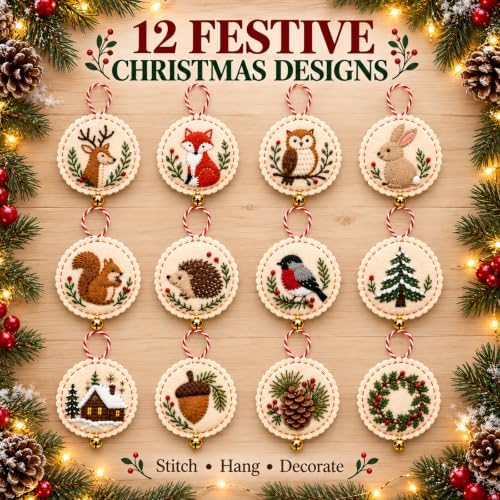 Christmas Embroidery Kit, 12PCS DIY Ornament Set for Beginners - Image 6