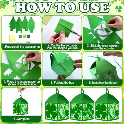 Maitys 16 Sets St. Patrick's Day Green Paper Lantern Suncatcher Craft Kits - Image 5