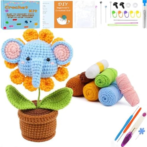 DIY Flower Crochet Kit for Beginners Animal Potted Plants Starter Knitting Kit Complete Learn to Crochet Pot for Adults Art Craft Supplies Gift with Step-by-Step Video Tutorials & Written Pattern - Image 2