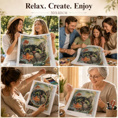 Mosaflare Cat Fish Funny Stamped Cross Stitch Kits for Beginner 12x16 Inch - Image 7