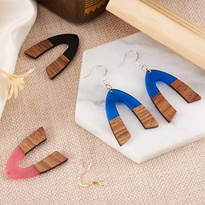 Cheriswelry Box of V-Shape Dangle Earrings Making Kit with Resin Walnut Wood Pendants Brass Jump Rings Earring Hooks for Women Girl Jewelry Decoration 38x29x3mm (106Pcs/Box) - Image 4