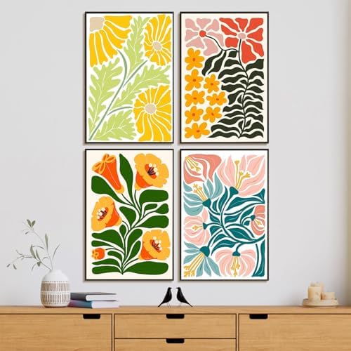 4 Pack Framed Paint by Numbers Kit for Adults with Wooden Easel, Flowers - Image 2
